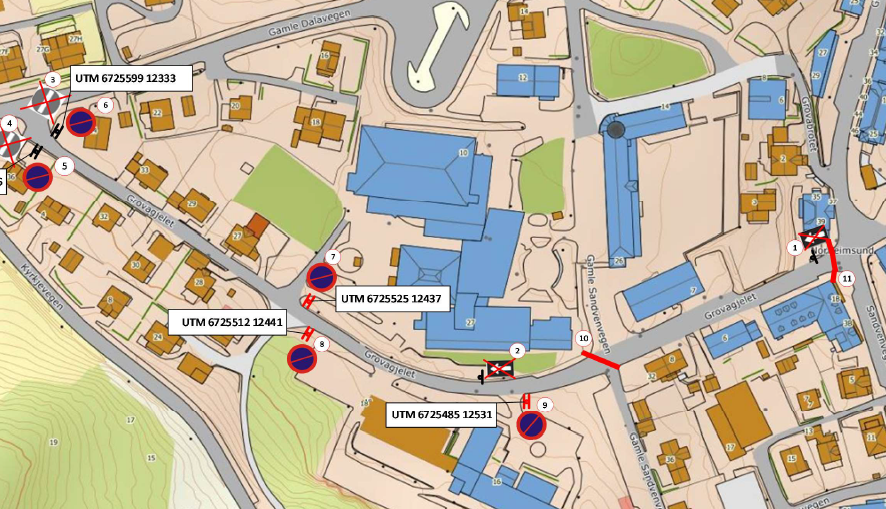 Utsnitt av skiltplan for Grovagjelet - Klikk for stort bilete