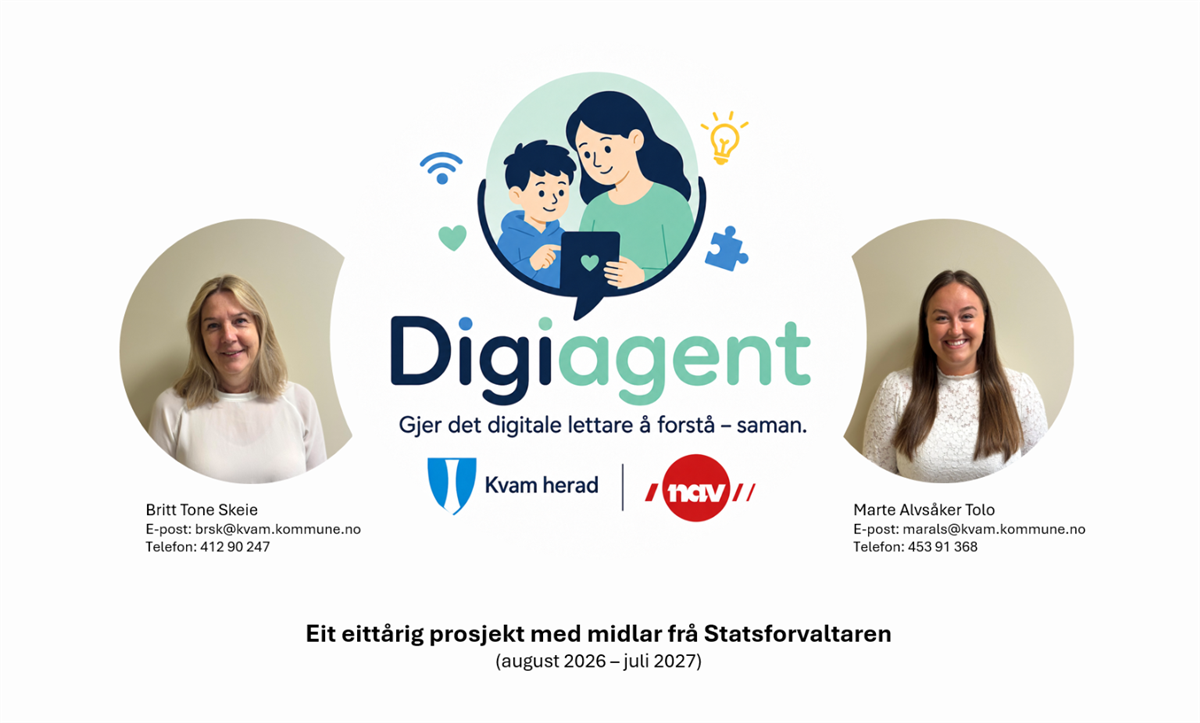 presentasjon med tekst, logo og bilde av digitagentane - Klikk for stort bilete
