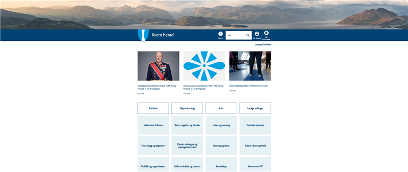 skjermbilde av framsida til kvam.no