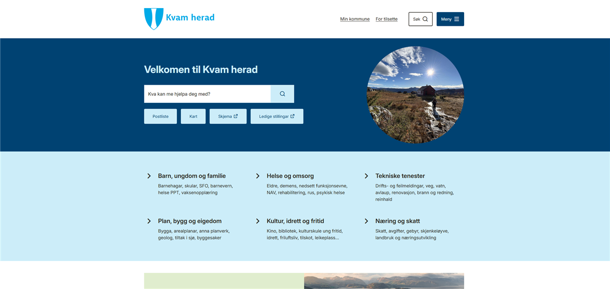 skjermbilde av nytt design for kvam.no - Klikk for stort bilete