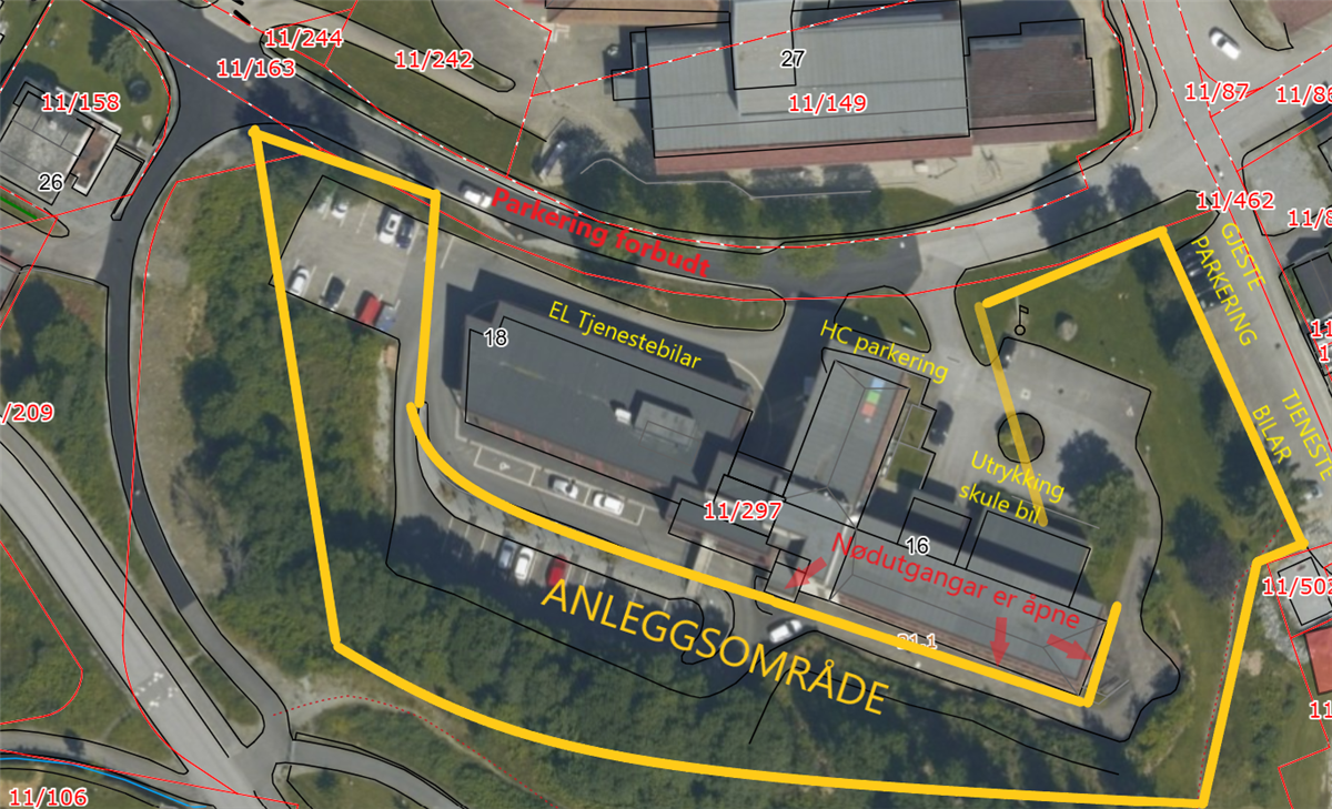kart med merking av endring i parkeringsmønster - Klikk for stort bilete